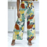 Pantalon palazzo fleuris vert motif fleure