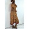 Robe longue moutarde à manches courtes et imprimé coloré