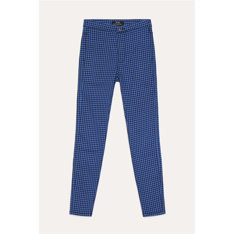 Jeggings bleu à carreaux avec poches arrières