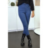 Jeggings bleu à carreaux avec poches arrières
