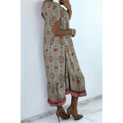 Robe longue vert à manches courtes et imprimé coloré