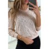 Pull jacquard rose fil doré