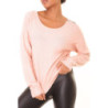 Pull léger rose à col rond et dos ouvert en dentelle