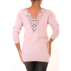 Long pull moulant rose à détails dentelle dans le dos