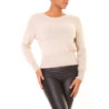 Pull court taupe  doux et chaud à décolleté plongeant dans le dos et motif en dentelle