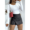 Pull blanc col rond en maille tricot très extensible et très doux