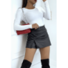 Pull blanc col rond en maille tricot très extensible et très doux