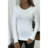 Pull blanc col rond en maille tricot très extensible et très doux