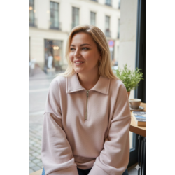 Sweat rose Oversize à Col Zippé – Douceur & Style Italien