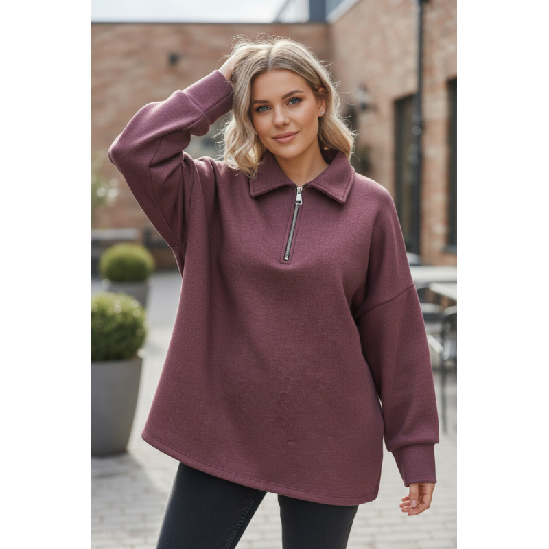 Sweat bordeaux Oversize à Col Zippé – Douceur & Style Italien