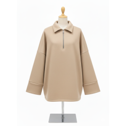 Sweat beige Oversize à Col Zippé – Douceur & Style Italien