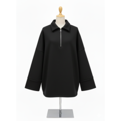 Sweat noir Oversize à Col Zippé – Douceur & Style Italien