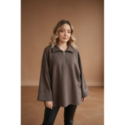 Sweat marron Oversize à Col Zippé – Douceur & Style Italien