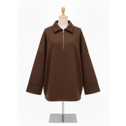 Sweat marron Oversize à Col Zippé – Douceur & Style Italien
