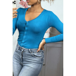 Gilet bleu en maille tricot très extensible et très doux