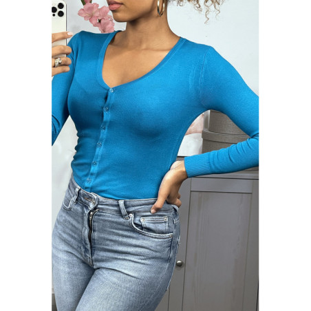Gilet bleu en maille tricot très extensible et très doux