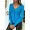 Gilet bleu en maille tricot très extensible et très doux