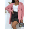 Gilet épais rose à capuche et manches chauve-souris