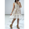 Robe d'été beige à imprimé coloré et crochet style bohème
