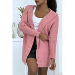Gilet épais rose à capuche et manches chauve-souris