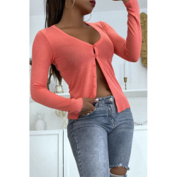 Gilet corail en maille tricot très extensible et très doux