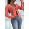 Gilet corail en maille tricot très extensible et très doux