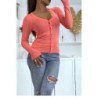 Gilet corail en maille tricot très extensible et très doux