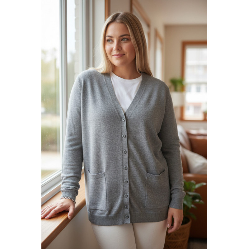 Gilet gris Cardigan Maille Douce - Col V