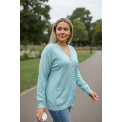 Gilet turquoise Cardigan Maille Douce - Col V