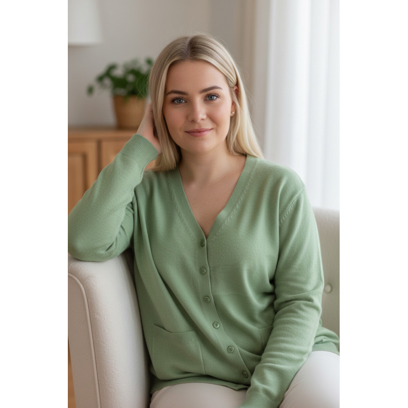 Gilet vert pomme Cardigan Maille Douce - Col V