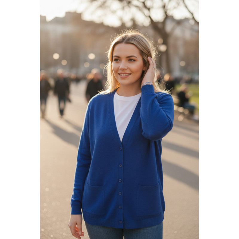 Gilet bleu roi Cardigan Maille Douce - Col V