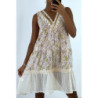 Robe d'été beige à imprimé coloré et crochet style bohème