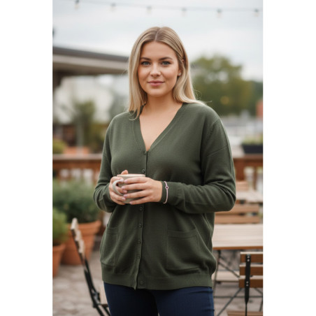 Gilet kaki Cardigan Maille Douce - Col V