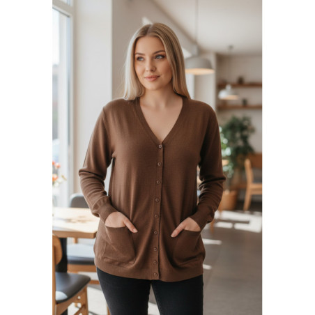 Gilet marron Cardigan Maille Douce - Col V