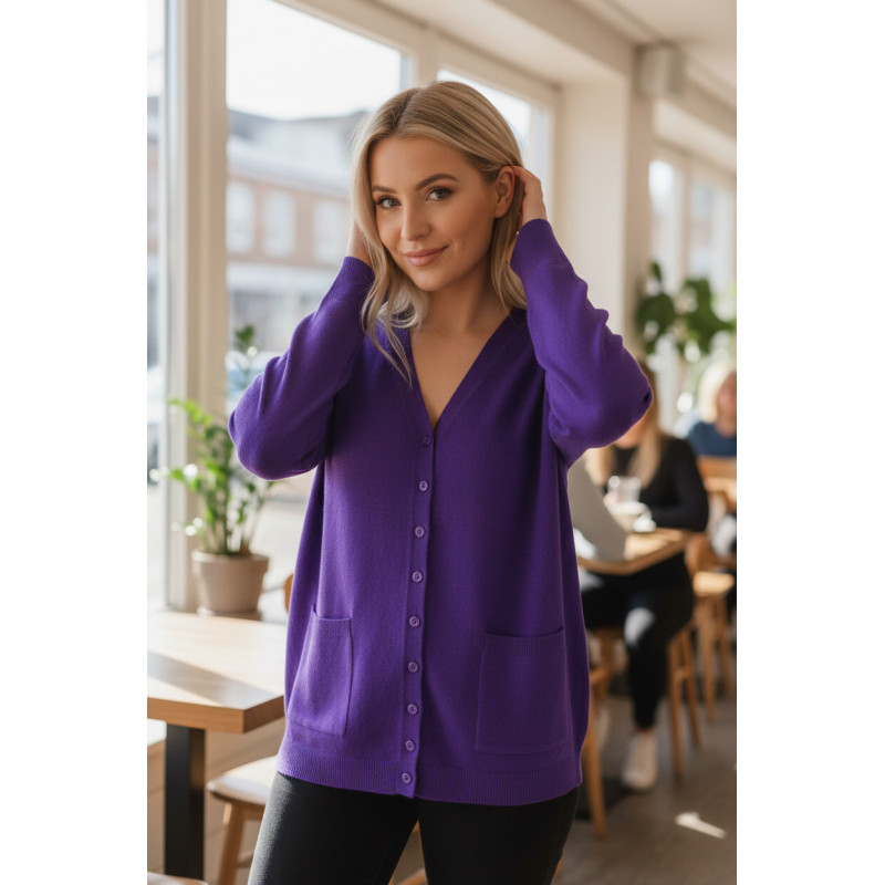 Gilet violet Cardigan Maille Douce - Col V