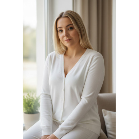 Gilet blanc Cardigan Maille Douce - Col V