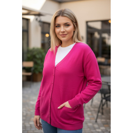 Gilet fuschia Cardigan Maille Douce - Col V