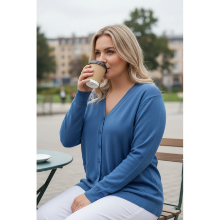 Gilet bleu marine Cardigan Maille Douce - Col V