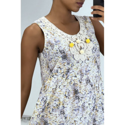 Robe longue fluide à imprimé floral bleu détails broderie ajourée