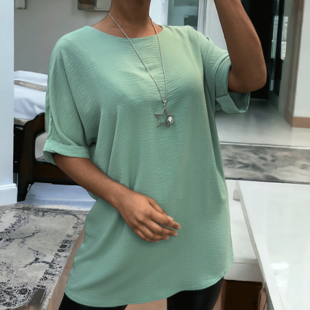 Tunique over size vert d'eau avec collier