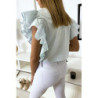 Blouse bleu très chic avec volant aux manches