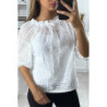 Blouse blanche manches bouffante col bateau en matière à trous