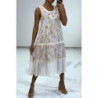 Robe longue fluide à imprimé floral violet détails broderie ajourée