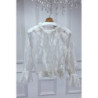 Blouse blanche en tulle et dentelle à volant col fraise