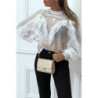 Blouse blanche en tulle avec broderie et volant