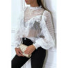 Blouse blanche en tulle avec broderie et volant