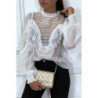 Blouse blanche en tulle avec broderie et volant