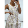 Robe longue fluide à imprimé floral violet détails broderie ajourée