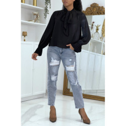 Blouse fluide noire à manches longues