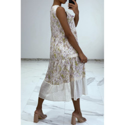 Robe longue fluide à imprimé floral violet détails broderie ajourée